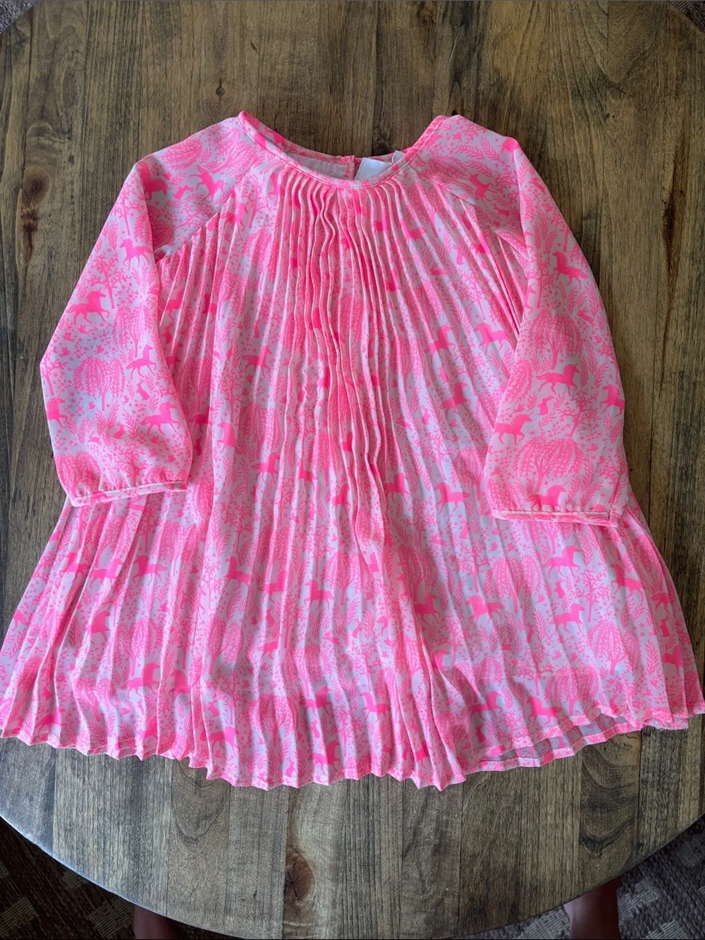 GAP x Sarah Jessica Parker Girls Neon Pink Pleated Long-Sleeve Dress